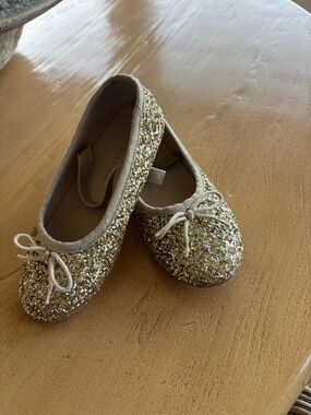 Girls' Sparkle Gold Ballet Flats with Bow
